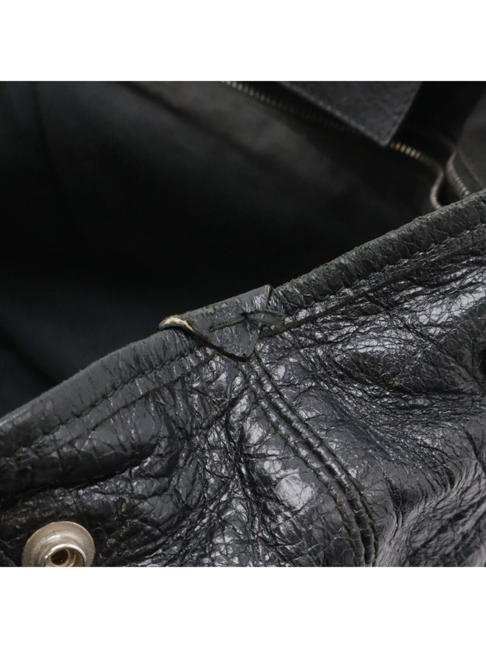 Balenciaga Navy Cabas S Logo Wrinkled Tote Leather Black - Picture 4 of 9